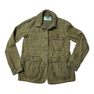 Anthropologie Military Style Jacket Women Sz XS Olive Green Pockets Buttons